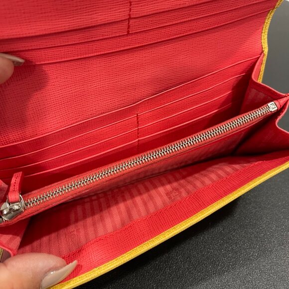 Fendi Yellow Leather Monster Eyes Red Black Long Continental Wallet (JB1345) - Picture 6 of 11